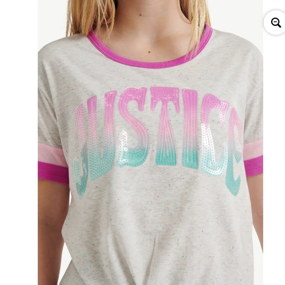🔴 3/$12 Justice Gray and Pink Tie-Front T-Shirt‎ with Hair Tie! NWT!